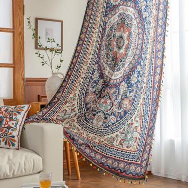 Imagem de Erbnaryx Cortinas estampadas artesanais populares para sala de estar, 137 cm de comprimento, hippie indiano, boêmia e filtro de luz, 2 painéis, coloridas