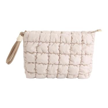 Imagem de FashionCha Bolsa de maquiagem de viagem com grande capacidade, organizador de maquiagem para loção, lápis de sobrancelha, Cáqui