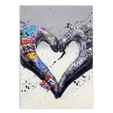 Imagem de Placa Decorativa Grafite Coração Casal Arte De Rua Banksy
