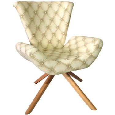 Imagem de Poltrona Elegance Base Giratória Ferro e Madeira Jacquard Capitonê Beg