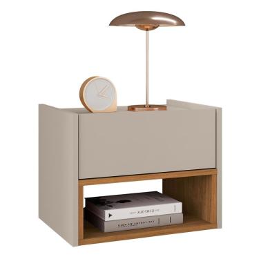 Imagem de Mesa de Cabeceira Suspensa Florença 1 Gaveta - Casa D Off White/Cedro
