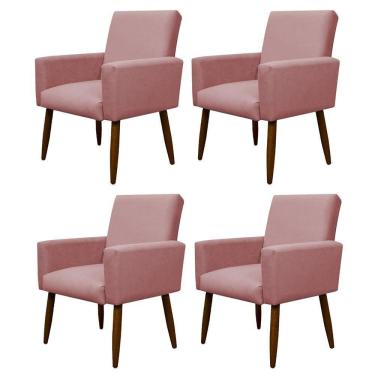 Imagem de Kit 4 Poltronas Decorativa Sala E Quarto Nina Suede Herrero Cor:rosa