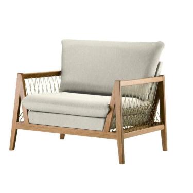 Imagem de Poltrona Com Braço Pleno Algodão Bege Madeira Cedro Corda Chata Poliéster Palha