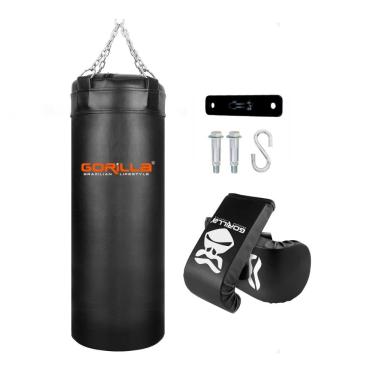 Imagem de Saco de Boxe 70cm + Luva Infantil - Suporte e Gancho de Teto - Equipamentos de Muay Thai - Gorilla