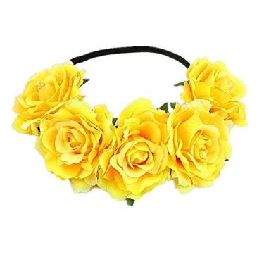Imagem de Tvoip Rose Floral Crown Garland Flower Headband Headpiece for Wedding Festival (Yellow)