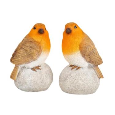 Imagem de Fenteer 2 peças de estatueta de pássaro de resina em pé sobre pedra, peça central de mesa, arte, ornamentos para área externa, estátua de pássaros de jardim