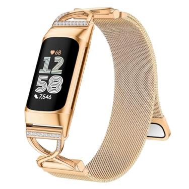 Imagem de Hopply Pulseira masculina em forma de X, compatível com Fitbit Charge 6/Charge 5, pulseira ajustável de malha de metal de aço inoxidável, alça milanesa, para Fitbit Charge 6/Charge 5 Advanced Fitness