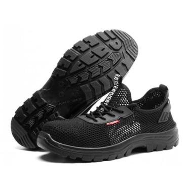 Imagem de Lzyjckh Calçado Masculino com Biqueira de Aço Calçados de Segurança no Trabalho Leves e Confortáveis Tênis Utilitários para Construção Civil,Black,Foot length 26.5cm