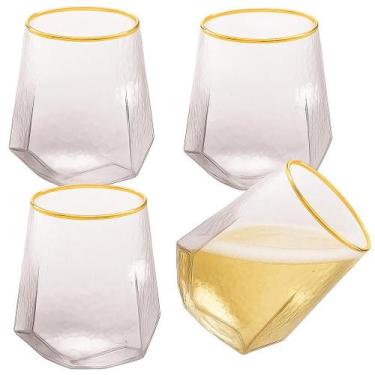 Imagem de Kit 4 Copo Baixo Vidro Cristal 550ml Água Suco Borda Dourada - Wolff