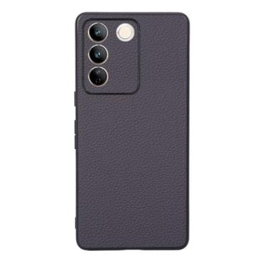 Imagem de Capas Compatível com VIVO S16E,Design de grão levantado de superfície,Proteção contra queda,Anti impressão digital,Anti arranhões,Aparência de couro de imitação de plástico macio-Grey