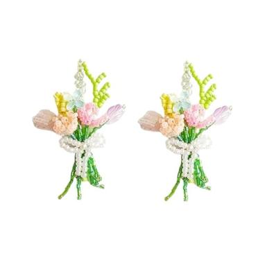 Imagem de 2 peças de pingentes de flores de cores mistas com laço, buquê floral feito à mão com sementes de vidro para decoração de sapatos, berloques para decoração de joias faça você mesmo