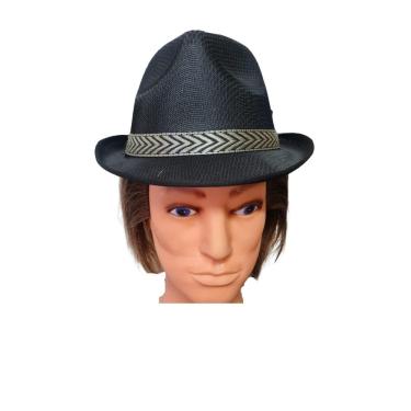 Imagem de Chapéu Estilo Panamá Preto De Tecido Aba Curta Adulto