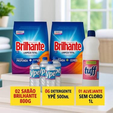Imagem de KIt Lavanderia Sabão em Pó Brilhante 6 Detergente ypê 500ml Alvejante 