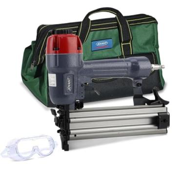 Imagem de Pregador pneumático 18G, aceita pregos e coroa de 1,5 a 5,5 cm. Grampo de 1,5 a 3,5 cm. Pistola de pregos 2 em 1, ideal para estofamento, marcenaria (inclui bolsa portátil)