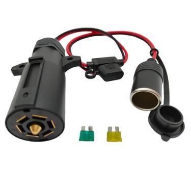 Imagem de Acesso de energia de 7 vias, plugue de reboque de 7 pinos para soquete de isqueiro fêmea de motocicleta 12AWG 2,1FT Cabo carregador de bateria de carro e motocicleta para trailer de caminhão trailer