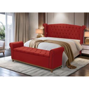 Imagem de Kit Baú e Cabeceira Estofada Madeira Cama Box Grécia Queen - D'Julia, 