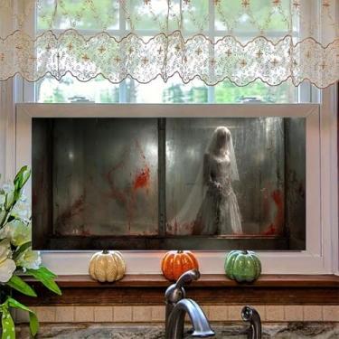 Imagem de HOMETITUTE Adesivo Static Window Cling Haunted Bride Window Privacy Film Halloween 100 x 48 cm Decalque de noiva fantasmagórica assustadora para casa assombrada e decoração de casa assustadora