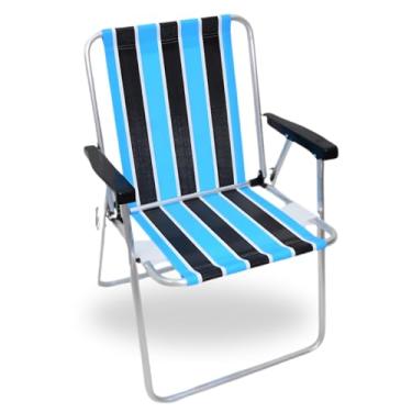 Imagem de Cadeira de Praia em Alumínio Resistência e Conforto para você Suporta Até 120kg Cores Variadas (Azul e Preto)