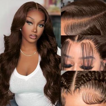 Imagem de Perucas de cabelo humano de 40,6 cm, 33 x 10 cm, sem cola, pré-cortadas com cabelo de bebê, densidade de 210% 12 A, cabelo humano ondulado brasileiro, cabelo humano, marrom chocolate HD transparente