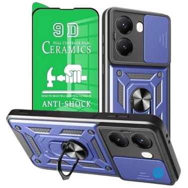 Imagem de Capinha Capa para Poco X7 Pro com Película em Cerâmica 9D - Case Protetora Anti Impacto Armadura Militar com Suporte de Anel Magnético - FD Acessórios. (Azul)