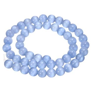 Imagem de HARFINGTON 48 contas de pedra azul claro olho de gato 8 mm contas redondas lisas de cristal de pedra preciosa solta para fazer joias, pulseiras, colar, brincos, faça você mesmo