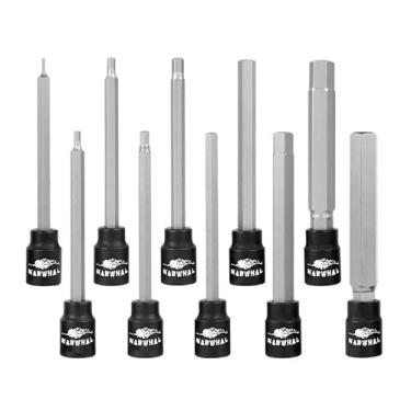 Imagem de Conjunto de soquetes hexagonais Allen extragrande (pacote com 10) - Ponta sextavada longa de 15 cm em tamanhos de 3/20.3 cm: 1/40.6 cm, 1/20.3 cm, 5/81.3 cm, 3/40.6 cm, 7/81.3 cm, 1/10.2 cm, 5/40.6 cm