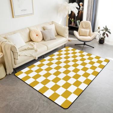 Imagem de Tapete decorativo quadriculado para adolescentes, mulheres, homens, amarelo, branco, xadrez, decoração 3x5, crianças, meninos, meninas, fofo, retrô, neutro, quadriculado, geométrico, tapetes para sala