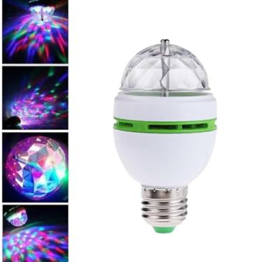 Imagem de WenffbBou E27 Lâmpada LED de esfera de cristal rotativa automática de 3 W, lâmpada estroboscópica RGB, luzes de palco de cores com mudança de cristal para discoteca, festas em casa, bar de festa de