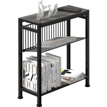 Imagem de Mesa lateral Lifenite para espaços pequenos com porta-revistas cinza