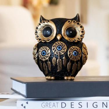 Imagem de Estátua de decoração de casa TOHLUCS Vintage Black Owl with Evil Eye