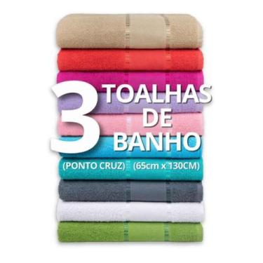 Imagem de Kit 3 Toalhas De Banho P/Bordar Ponto Cruz Algodão Sortidas - Dugu