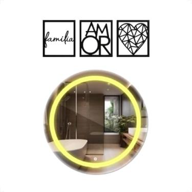 Imagem de Espelho Redondo Jateado Com Led Touch 50x50 Luxo Decorativo Lavabo e Ganhe Kit de quadros MDF (Quente)