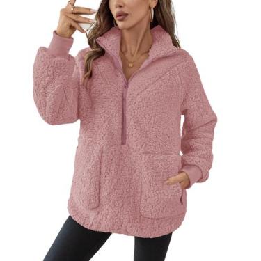 Imagem de Moletom feminino Rapbin de lã Sherpa de tamanho grande rosa S