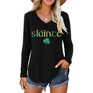 Imagem de Camiseta feminina Sláince Irish St Patricks Day Lucky Clover - Nigbriz