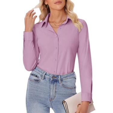 Imagem de Camisas de botão Siliteelon para mulheres de manga comprida lilás L