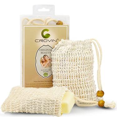 Imagem de CROVIN Saco de sabonete de banho 100% natural de sisal (conjunto de 2) - bolsa de sabão esfoliante grande premium eficaz para a maioria dos sabonetes em barra e desperdício zero, boa espuma