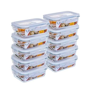 Imagem de GATO PANDA Potes de Vidro Retangulares com Tampa Hermética, 640ml, Vidro Borossilicato, Kit com 4, 5, 6 ou 10 Unidades, Azul e Branco (Branco, Kit 10)