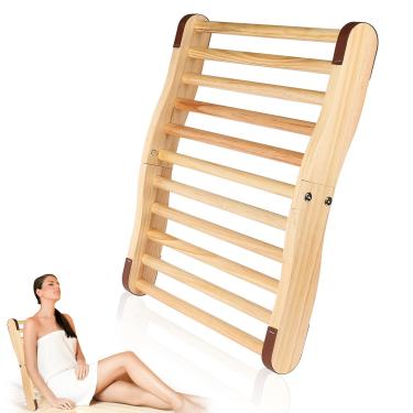 Imagem de ZUUDYSEN Encosto de sauna, suporte ergonômico para as costas de sauna em forma de S, descanso traseiro de madeira com almofada antiderrapante, acessórios de sauna para sauna barril ou infravermelho