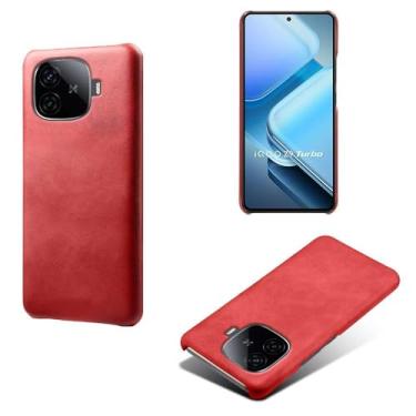 Imagem de Capa para vivo iQOO Z9 Turbo,Proteção contra quedas,Casca de volta de cor sólida simples,Design de couro de imitação de plástico-Red
