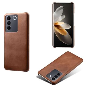 Imagem de Capa para vivo S16e,Proteção contra quedas,Casca de volta de cor sólida simples,Design de couro de imitação de plástico-Brown