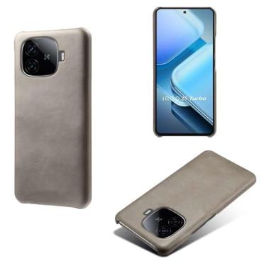 Imagem de Capa para vivo iQOO Z9 Turbo,Proteção contra quedas,Casca de volta de cor sólida simples,Design de couro de imitação de plástico-Gray