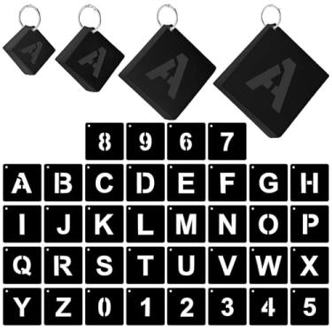 Imagem de JarThenaAMCS 144 peças de estênceis de letras e números, 4 tamanhos, conjunto de modelos de alfabeto de plástico reutilizáveis, preto, kits de artesanato para pintura na parede, placa de porta, tecido