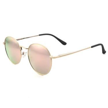 Imagem de SOPHILY Óculos de sol redondos de leitura completos para mulheres, homens, mulheres, óculos de sol, armação circular de metal, espelhada, rosa, azul, não bifocal, armação dourada, lentes rosa