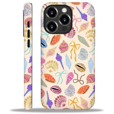 Imagem de ZHEGAILIAN Capa compatível com iPhone 16 Pro, capa rígida híbrida de 2 camadas, para meninas, meninos, mulheres, homens, praia, tropical, vintage, concha