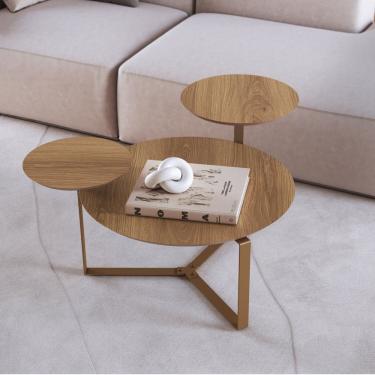 Imagem de Mesa de Centro Três Tampos Chanfrado Orgânica Pé Metal Complementos Hanover/Dourado