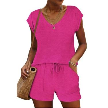 Imagem de Conjunto de pijama Ekouaer para mulheres e pijamas de manga curta rosa