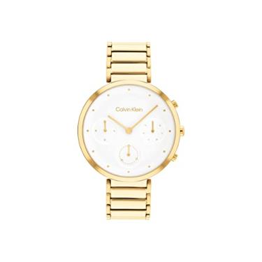 Imagem de Calvin Klein Relógio feminino de quartzo 25200284 banhado a ouro fino aço e pulseira de elos, cor: banhado a ouro, Banhado a ouro