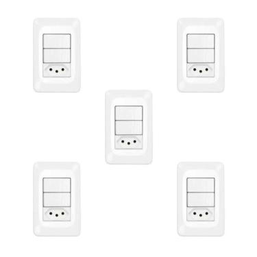 Imagem de Kit 5 Conjuntos 1 Interruptor Simples + Tomada 10A Pial Pop - Pial Leg
