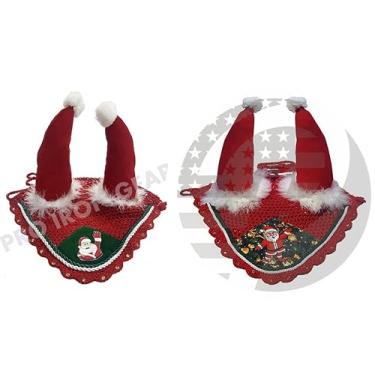 Imagem de RIDING GEARS Touca de orelha de cavalo de Papai Noel/rede/chapéu/capuz/máscara, véu de mosca, presente de Natal em 2 estilos (COMPLETO, Papai Noel na testa)