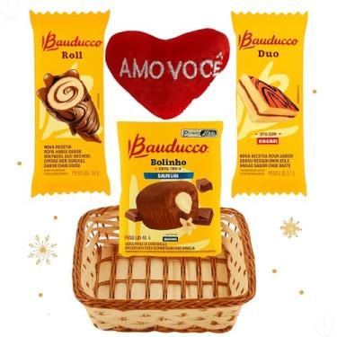 Imagem de Kit Cesta De Palha Coração Pelúcia Café Manhã Presente